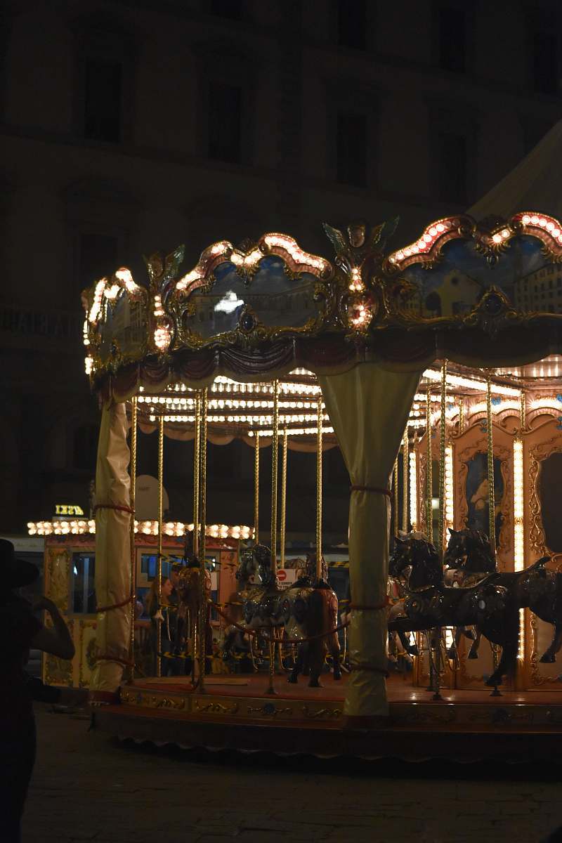 human lighted carousel at nigh time carousel